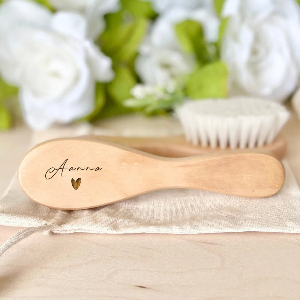 Personalized Baby Hair Brush – Custom Name Wooden Newborn Grooming Gift