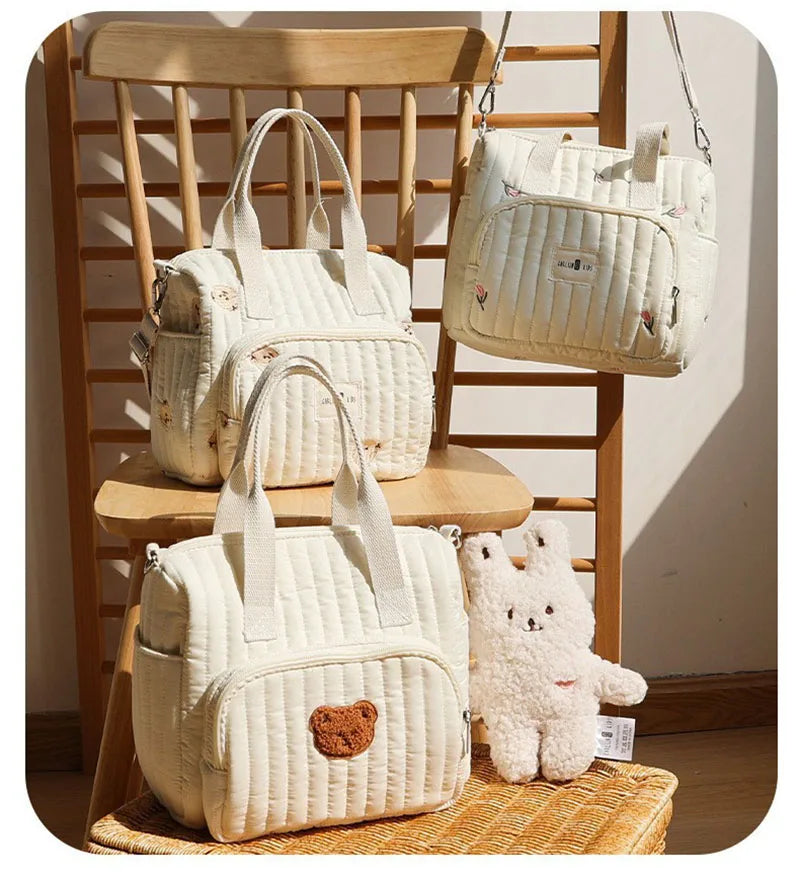 New Mommy Bag Portable Large Capacity Diaper Bag Embroidered Bear Cute Leisure Storage Bag