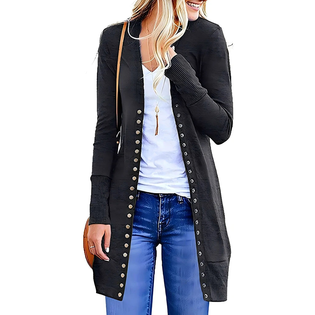 New Fashion Spring Autumn Long Sleeve Pocket Knitted Cardigan Woman Solid Female Long Cardigans