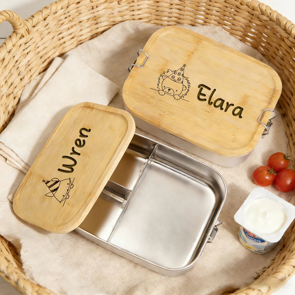 1pc Custom Stainless Steel Lunch Box with Bamboo Lid, 3 Compartments Eco-Friendly Reusable Food Container for Picnics And Work