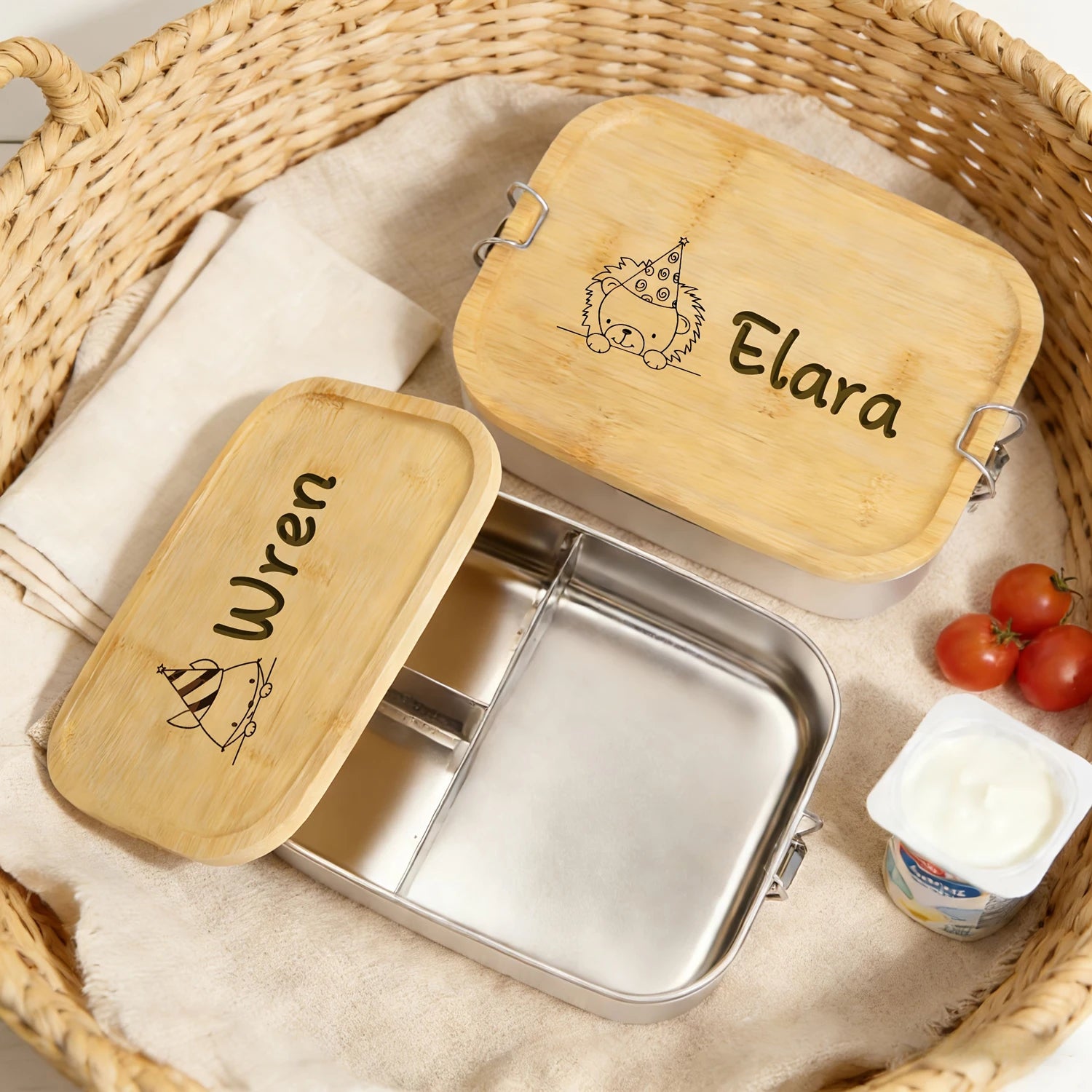 1pc Custom Stainless Steel Lunch Box with Bamboo Lid, 3 Compartments Eco-Friendly Reusable Food Container for Picnics And Work