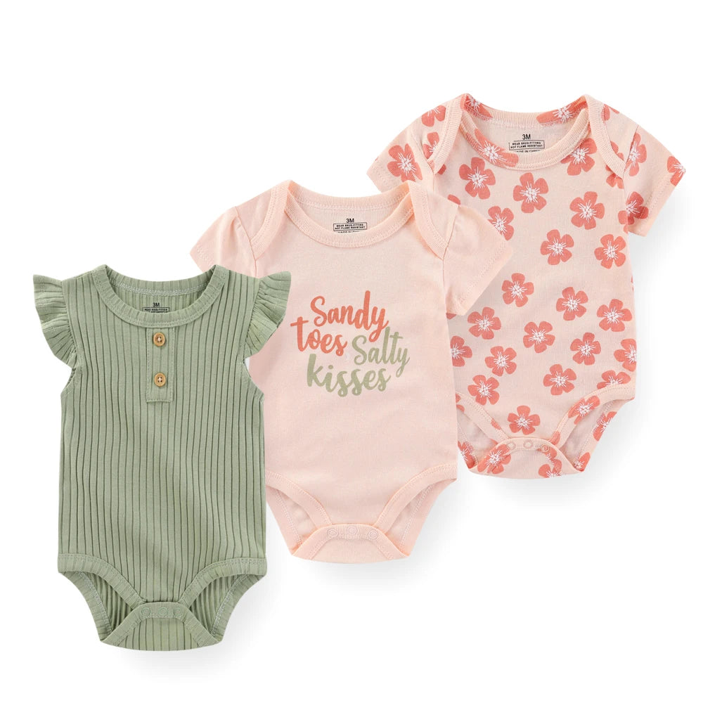 Cartoon Baby Bodysuits Set 3 To 5 Piece Soft Cotton Short Sleeve Infant Outfits For Newborn
