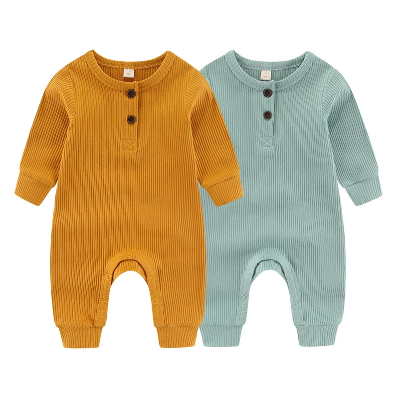 2-Piece Unisex Long Sleeve Baby Rompers Cotton Soft Infants Outfit Set For Everyday Wear