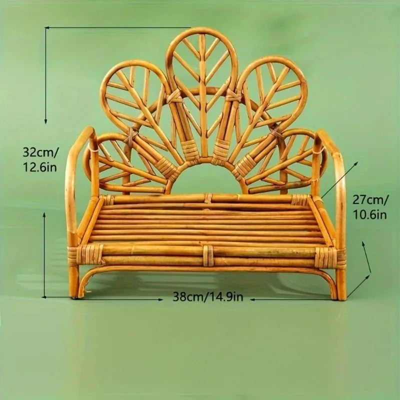 Newborn Photography Furniture Hand-woven Rattan Basket Chair and Beige Gray Backdrop Blanket Decor Baby Photoshoot Accessories