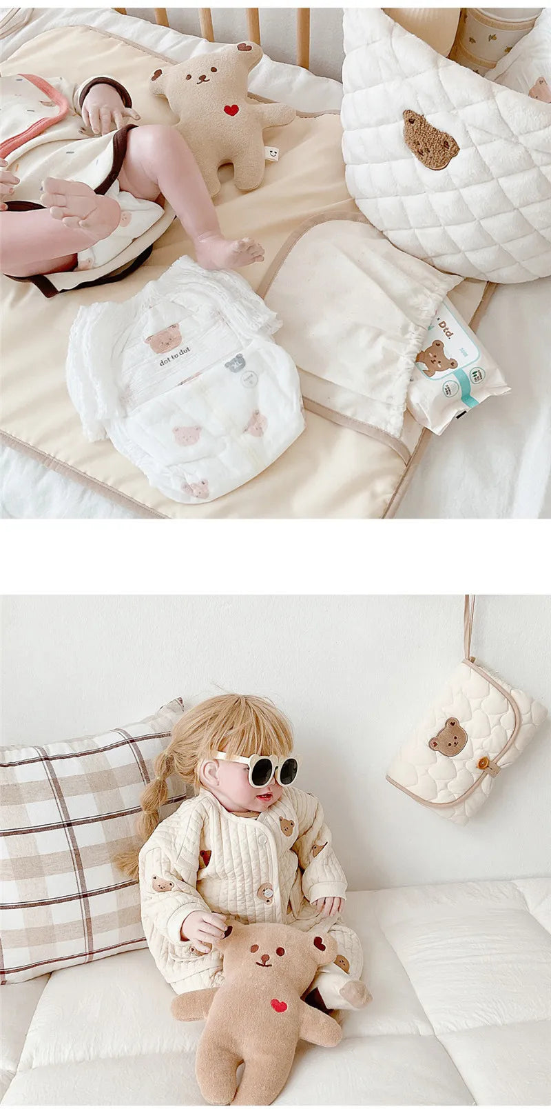 Portable Baby Diaper Changing Pad for Newborn Quilted Bear Foldable Waterproof Diaper Mat Infant Urine Pad Reusable Baby Items