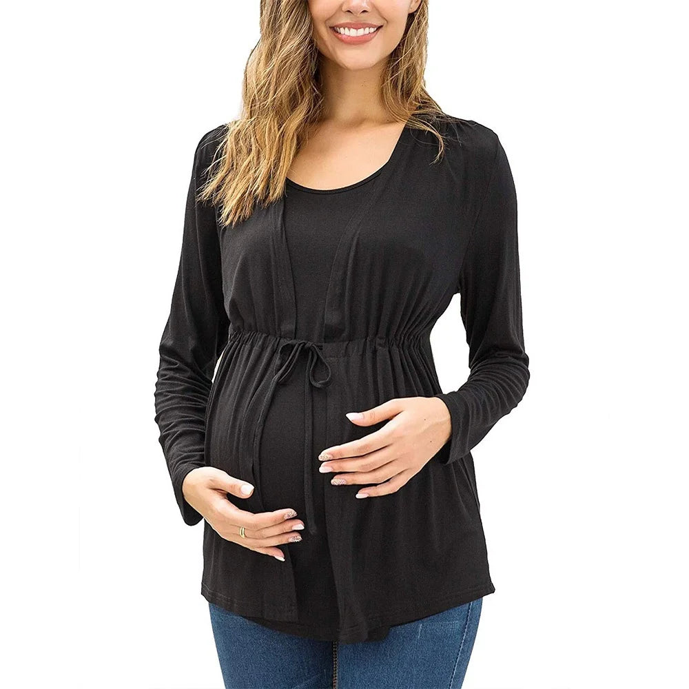Women Maternity Clothes Long Sleeve Double Layer Nursing Tops T-shirt Breastfeeding Pregnancy Clothes Gestante Roupas
