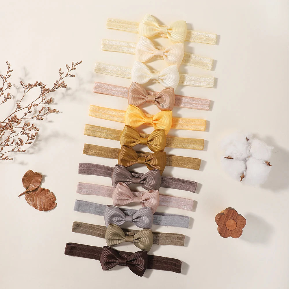 6-10Pcs Solid Color Grograin Ribbon Bowknot Headband for Baby Girls Headwear Elastic Hair Bands Infant Hair Accessories