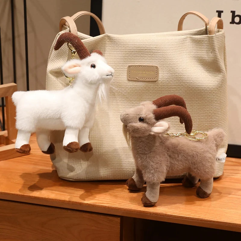 Hot Realistic Goat Plush Toy Bag Pendant Lifelike Simulation Mountain Stuffed Animal Doll Soft Fluffy Ram Plushie Birthday Gift