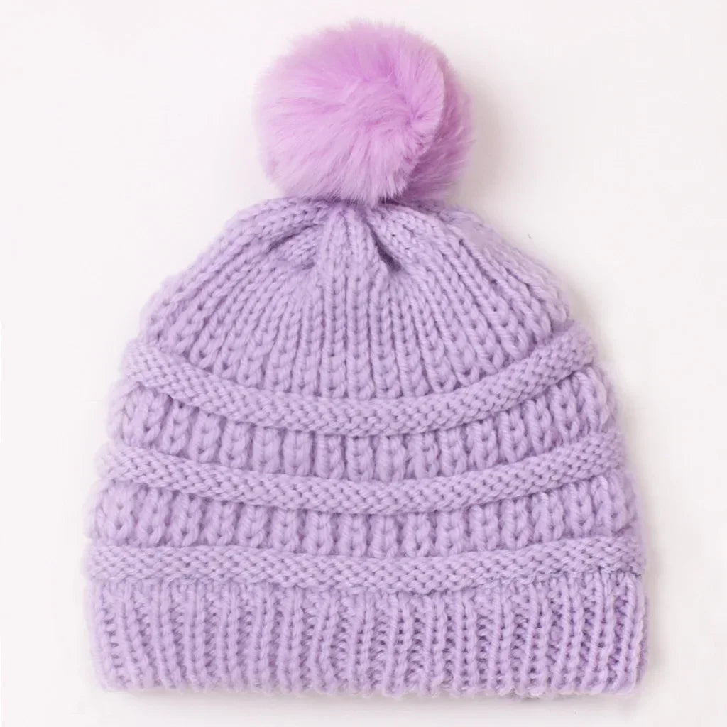 Baby Solid Color Knitted Pullover Hat Children's Ball Warm Hat Autumn and Winter Boys and Girls Cute and Comfortable Knitted Hat