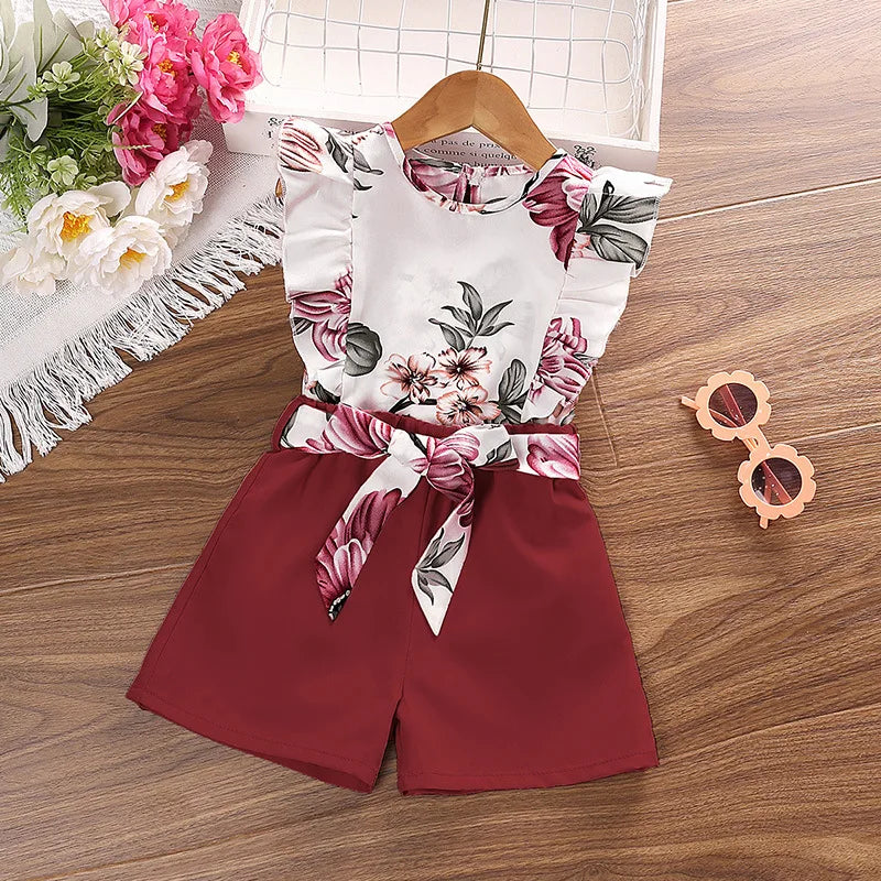 Humor Bear Girls European and American Style Sleeveless Random Printed Top and Shorts Set Vestidos Casual Outfit 4-7Y