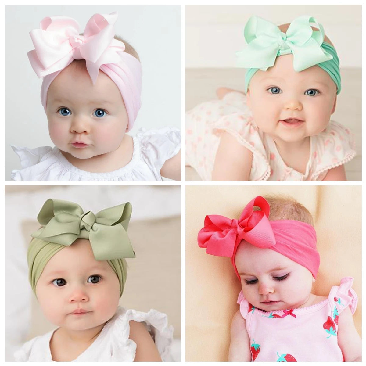 1pcs Large Ribbon Bow Baby Headband Girls Wide Nylon Turban Newborn Bow Headwrap Baby Gift Super Soft Infant Hair Accessories