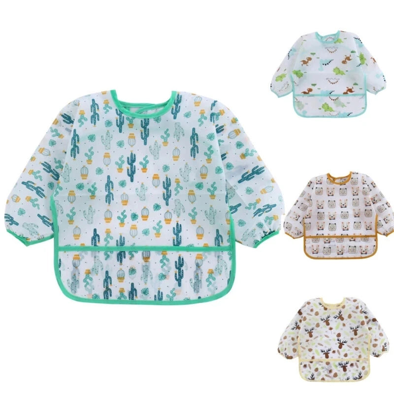 2025New Cute Baby Bibs Children Baby Stuff Toddler Waterproof Long Sleeve Art Smock Feeding Bib Apron for Kids 0-6 Years