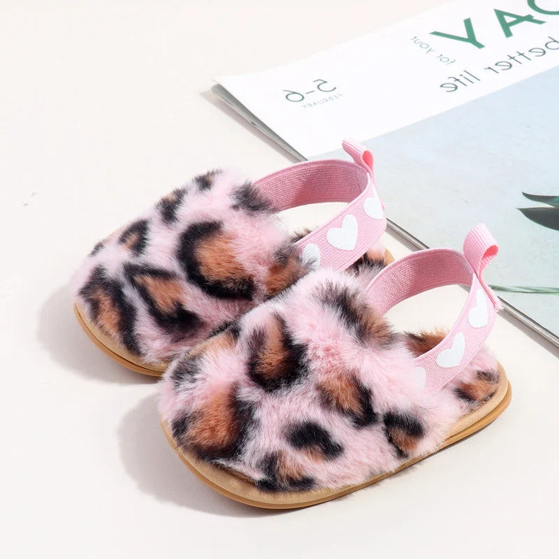 Winter Baby Plush Toe Soft Slippers Spring and Autumn Girls Boys Indoor Walking Shoes Fashion Leopard Point Toddler Infant Shoes