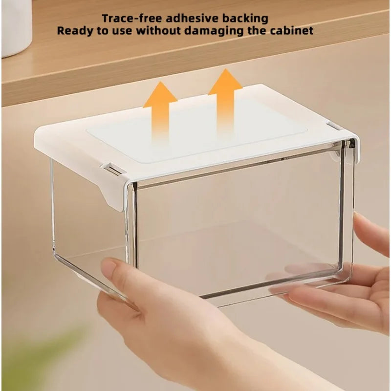 Transparent Drawer Storage Box Pull-Out Under Mirror Cabinet Oragnizer Case Bathroom Makeup Cotton Stick Makeup Holder Organizer