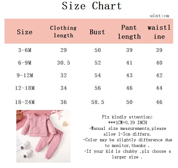 0-24 Months Baby Girl Set Solid Color Twist bar Tops+Long Pants 2pc/Set Baby Girl Spring  Autumn Fashion Set Toddlers' Clothing