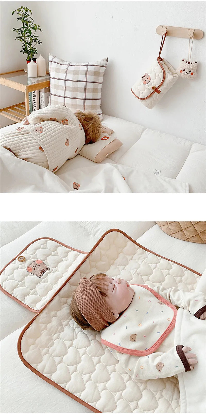 Portable Baby Diaper Changing Pad for Newborn Quilted Bear Foldable Waterproof Diaper Mat Infant Urine Pad Reusable Baby Items