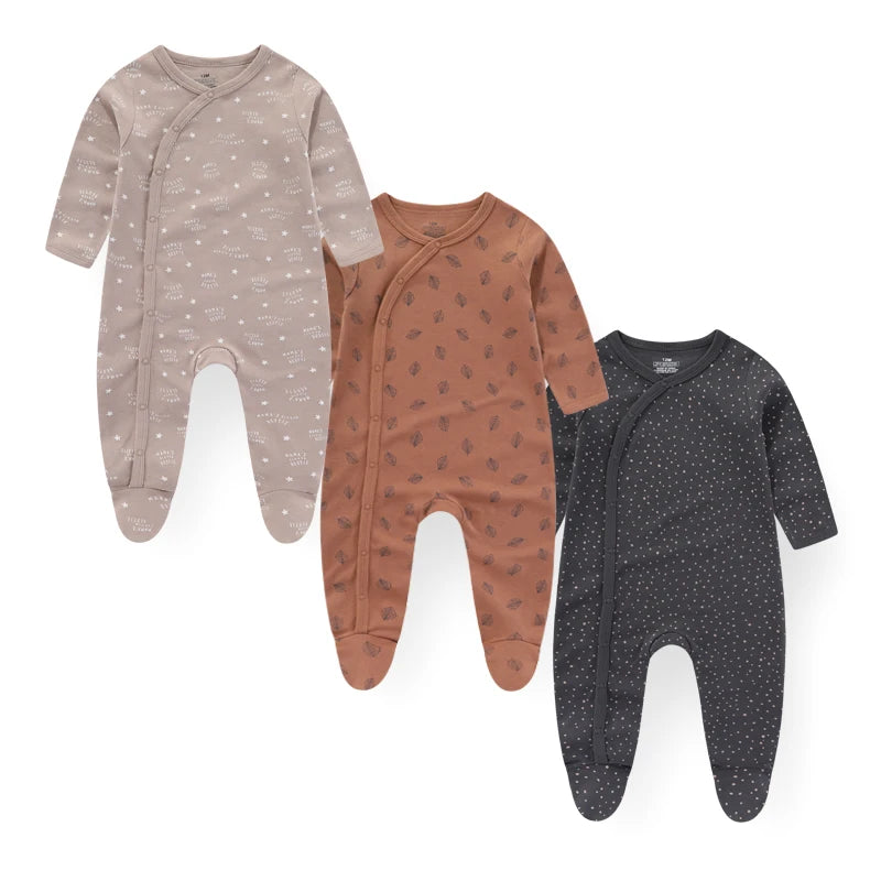 Kiddiezoom 3 Pcs Lot Autumn Winter Long Sleeve Baby Romper Daily Wear 100 Percent Cotton Soft Newborn