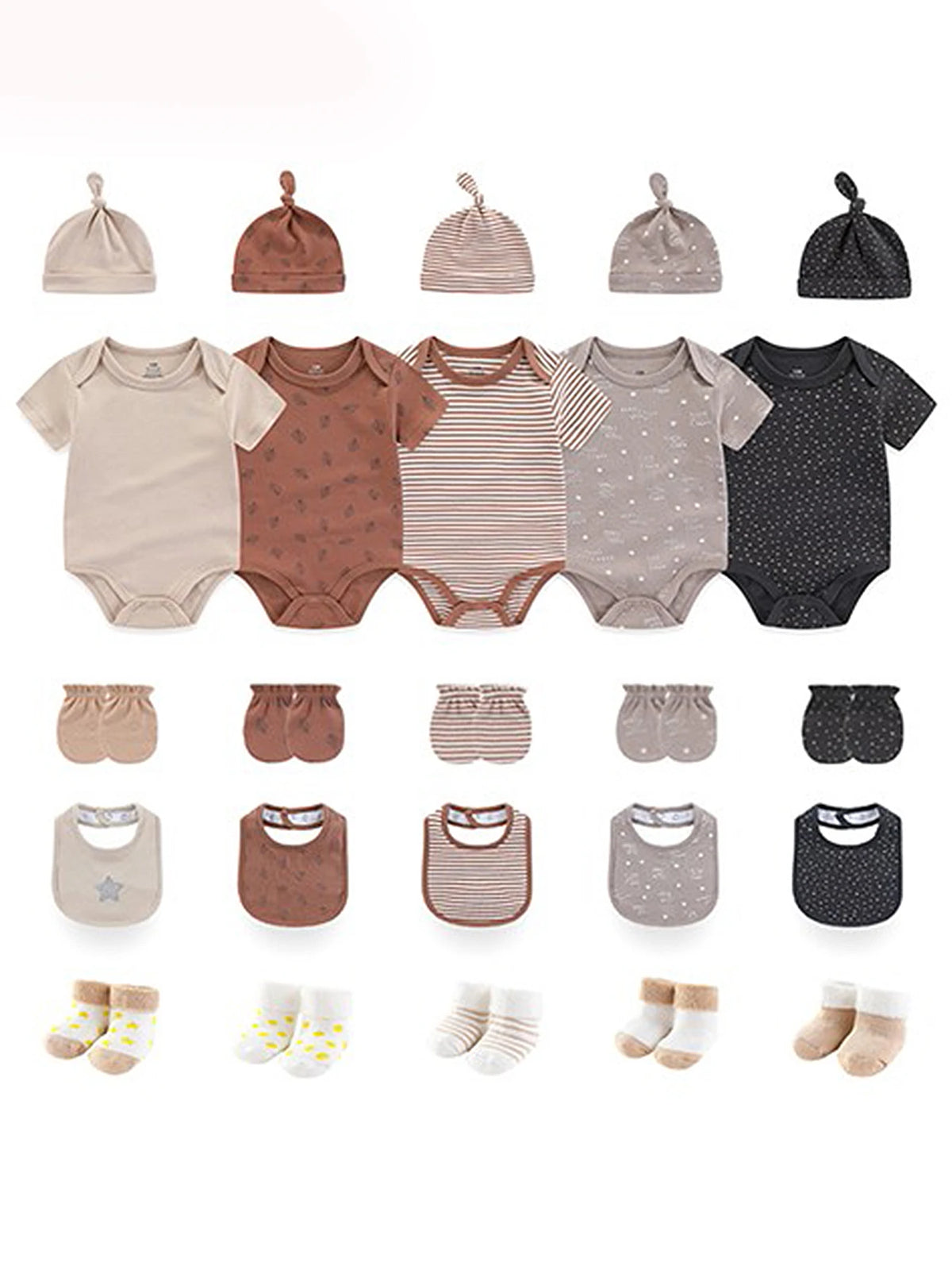 Infant Clothing Set 25Pcs 0-12 Months Bodysuits Hats Gloves Bibs Socks Unisex Baby Clothes Kit