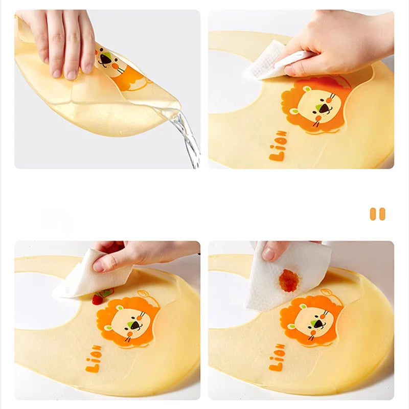 AIBEDILA  Silicone Baby Bib Waterproof Adjustable Food-Grade Feeding Apron Cartoon Pattern Burp Cloth for Toddlers Boys Girls
