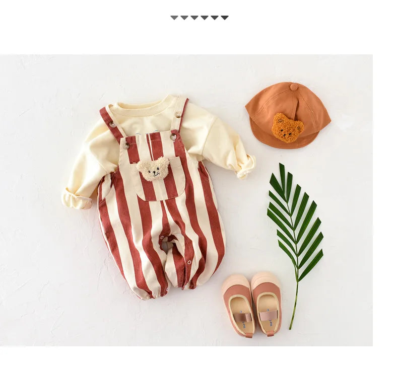 MILANCEL Baby Rompers Striped Baby Overall Bear Doll Infant Girls Jumpsuits Boys Clothes