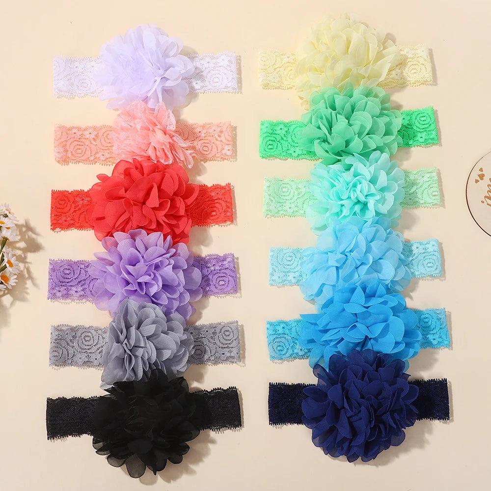 20Pcs random color lace nylon hair band for baby elastic wide band flower headband cute infant no harm to hair headdress