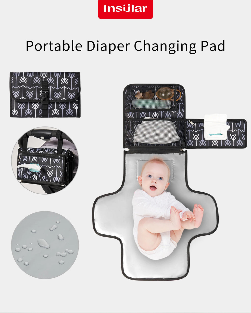 INSULAR Baby Diaper Changing Mats Infant Nappy Mattress Travel Cushion Portable Foldable Washable Waterproof Reusable 3 Layers