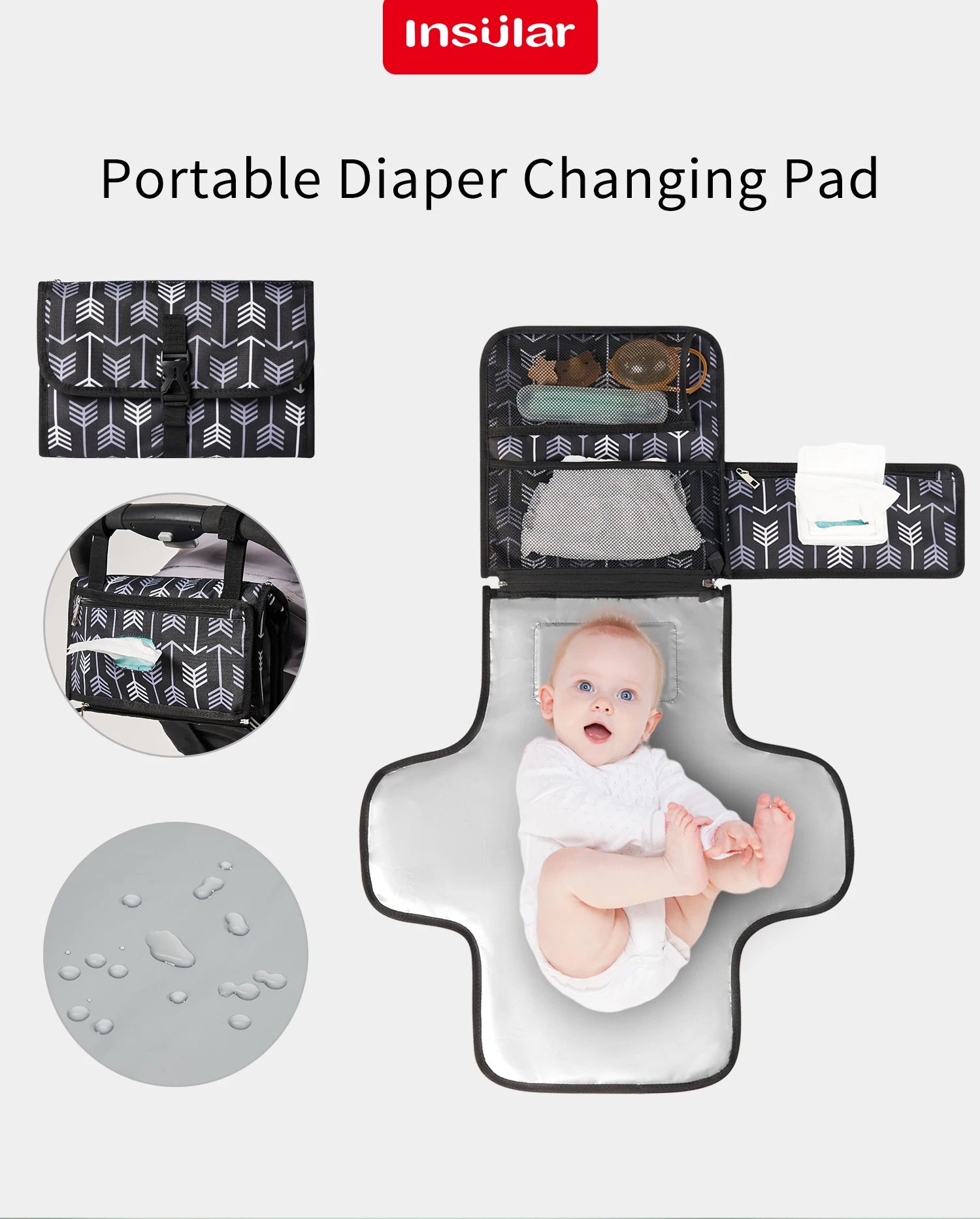 INSULAR Baby Diaper Changing Mats Infant Nappy Mattress Travel Cushion Portable Foldable Washable Waterproof Reusable 3 Layers
