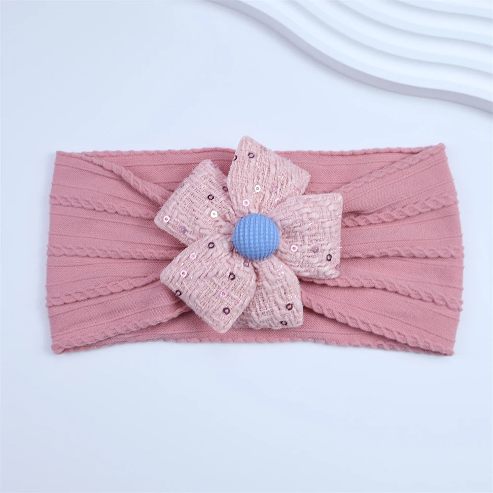 2026 New Arrival Baby Girl Flower Headband Soft Nylon Elastic Turban Sequin Tweed Bow Newborn Hairbands Toddler Hair Accessories