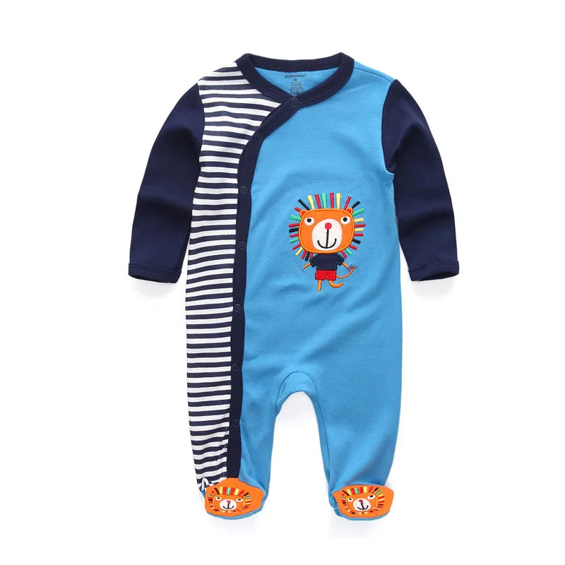 Kiddiezoom Fashion Classic Blue Lion Print long Sleeve Causal Baby Boy Girl Rompers Soft 100%Cotton Newborn Jumpsuits Clothing