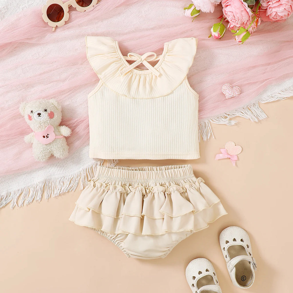 0-3 Year Baby Girl Doll Collar Sleeveless Top+Cake Skirt Set Toddler Summer Set fit for Mothers' Little Princess Baby Clothing