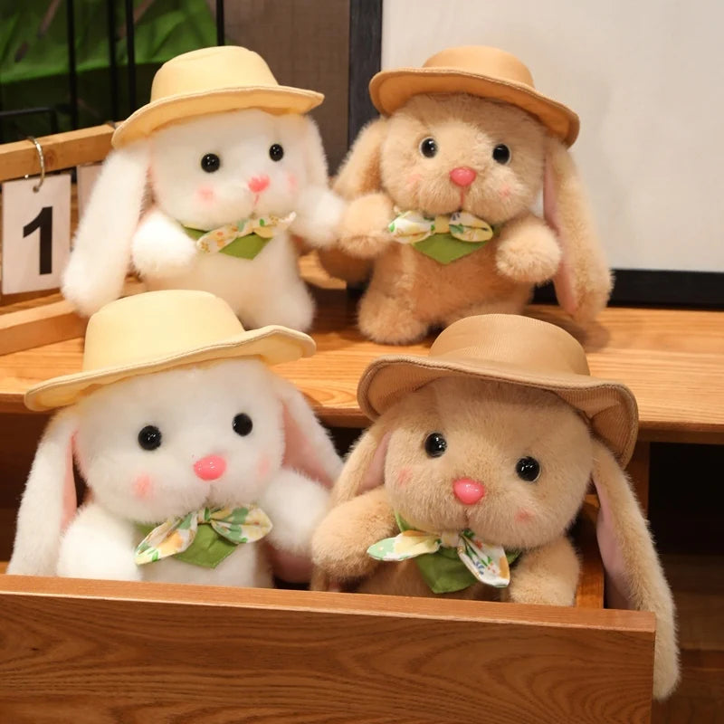 Hot Lovely Outing Trip Bunny Plush Toys Fluffy Cozy Cartoon Sun Hat Little Rabbit Doll Gentle Children Companion Xmas Gift