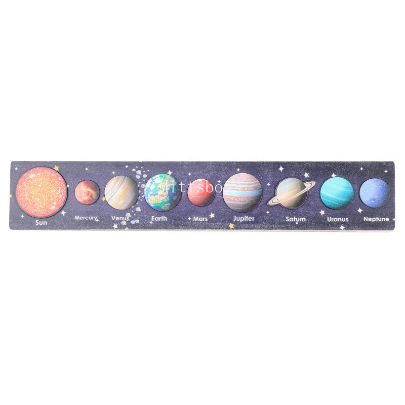 Montessori Wooden Solar System Jigsaw Puzzle Eight Planets Educational Toy For Cognitive Learning