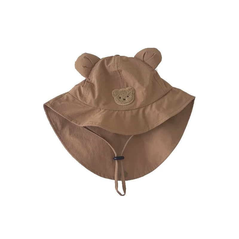 Bear Baby Summer Hat Shawl Kids Sun Hats Beach Travel Neck Protection Baby Cap Children Panama Infant Toddler Accessories 8M-3Y