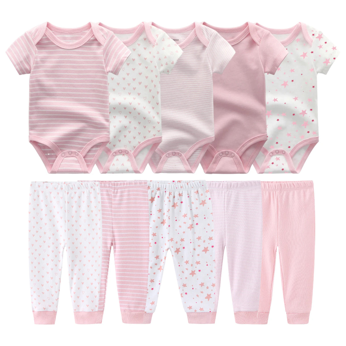 Kiddiezoom Baby Clothing Set Four Seasons Fashion Newborn Bodysuits and Pants 10 Pcs Lot