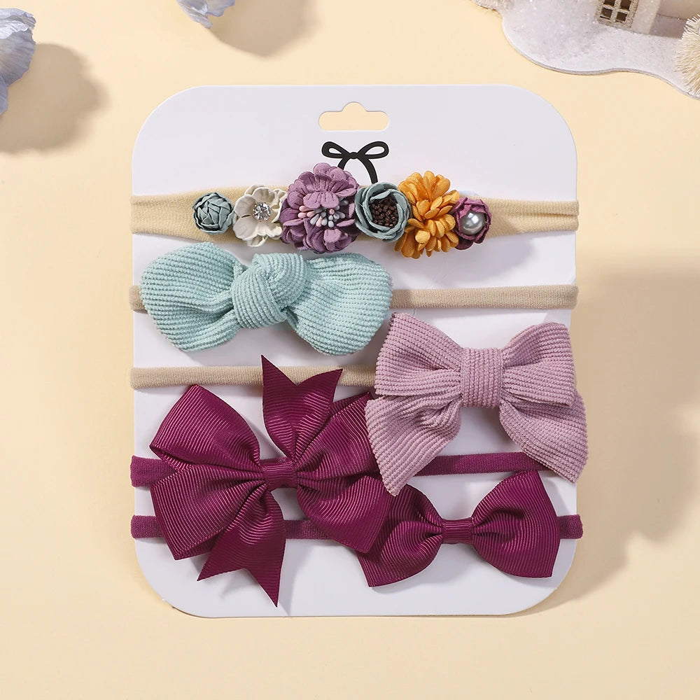 KIDS BOWS Floral Headband Elastic Bow Hairband For Baby Girls Dress Up Party Accessory