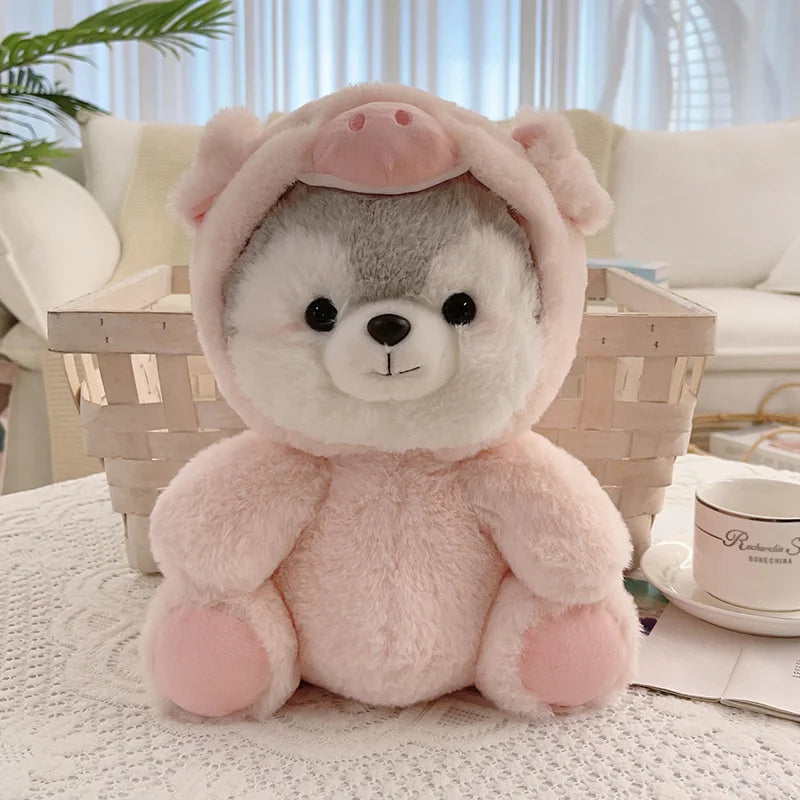 New Creative Cute Husky Dog Plush Toy Stuffed Kawaii Puppy Dog Transform to Pig Koala Dinosaur Fox Cartoon Soft Animal Doll