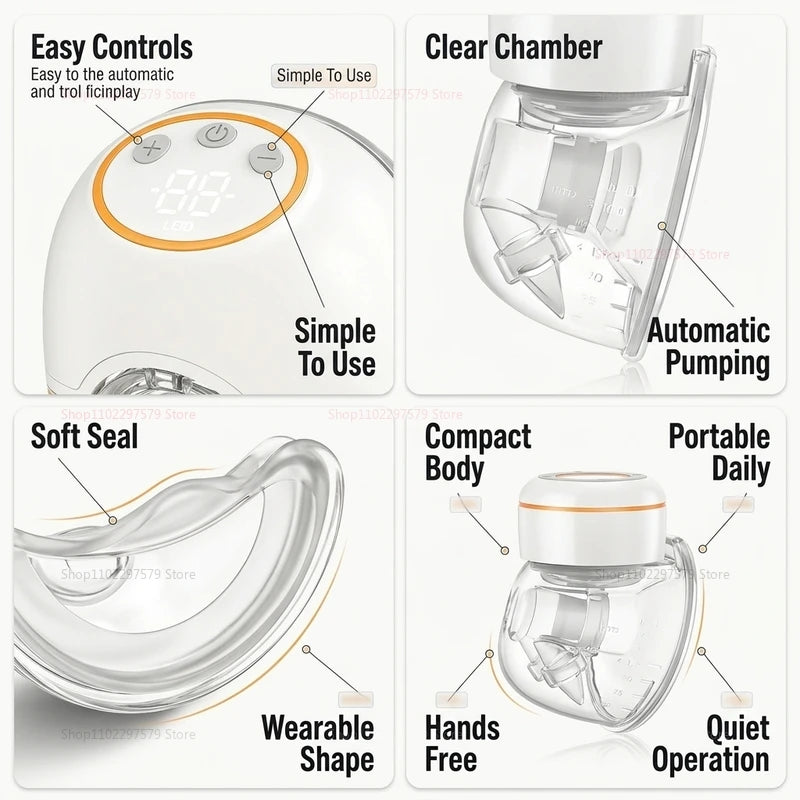 1PCS Wearable Electric Breast Pump Hand Free Low Noise Portable Breast Milk Collector Anti Backflow Comfort Breast Pump BPA-free