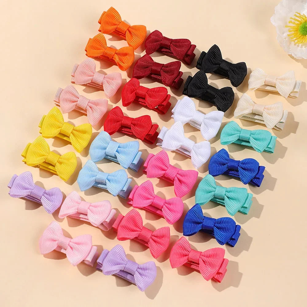 BABY BOWS 20/24/30Pcs Rainbow 1.5'Mini Bowbots Fabric Hair Clips for Girls Colorful Headwear Kid Non Harmful To Hair Accessories