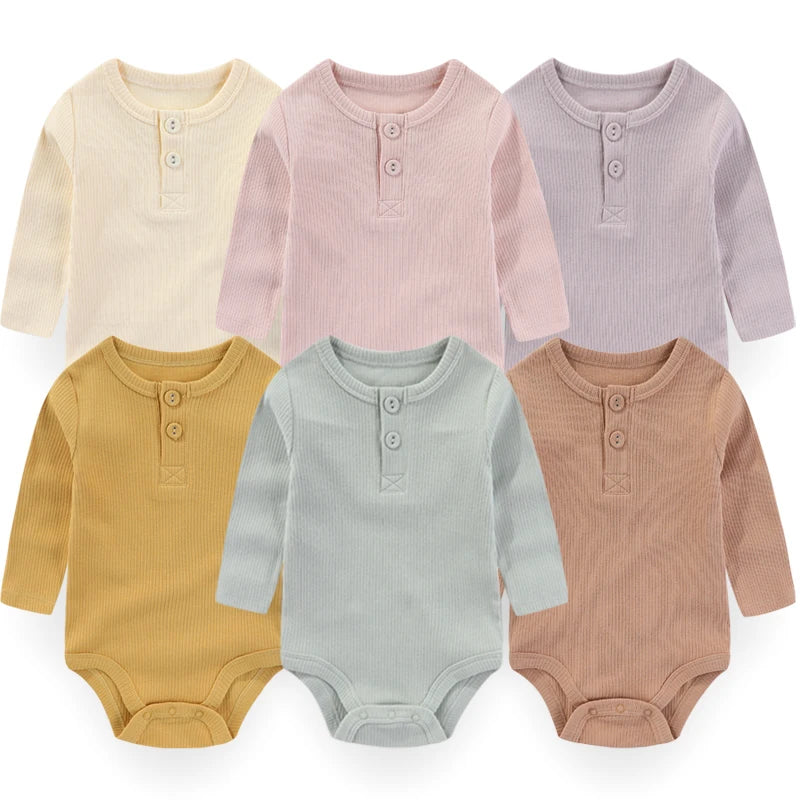 1-Piece Solid Color Unisex Baby Bodysuit Cotton Soft 0-24M Baby Onesies Long Sleeves Infant Clothes