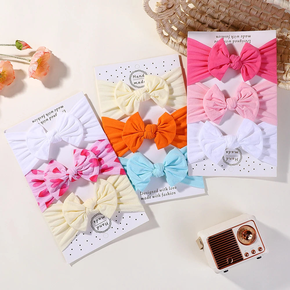 3Pcs/lot baby soft headband big bowknot headscraf infant nylon headties dress hair accessories babe headwear