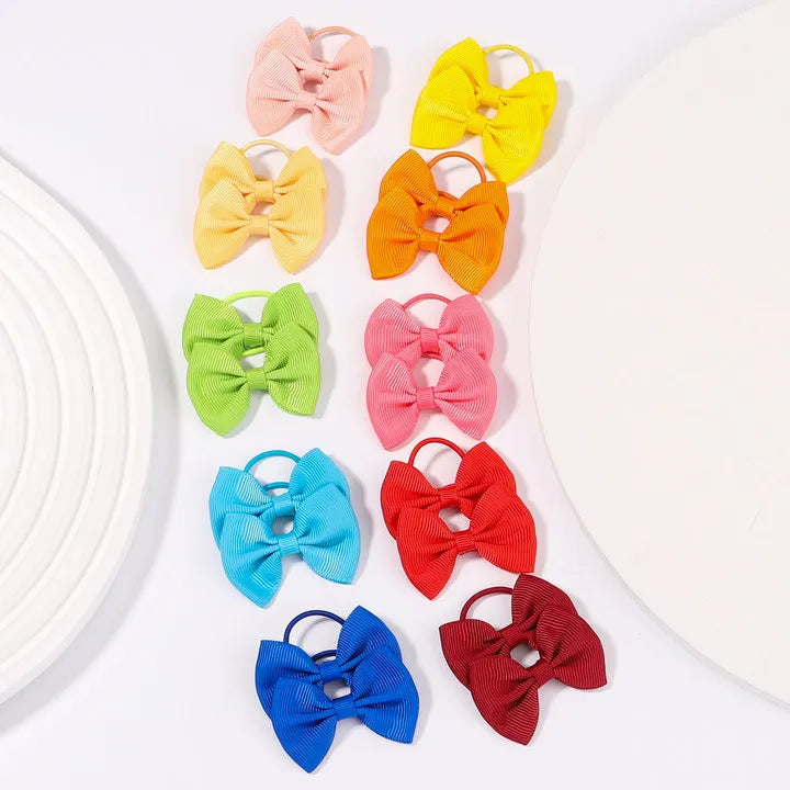 20/40Pcs/lot Hair Ribbons Head Bows Tie for Girls Elastic Solid Bowknot Rubber Hairband Kids Headwear Wholesale