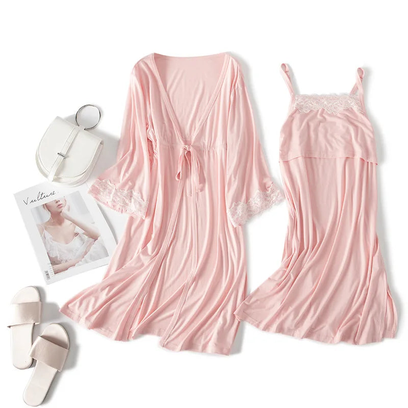 2pcs/Set Pregnancy Pajamas Sleepwear Nursing Pregnant Woman Sling Breastfeeding Nightgown Maternity Labor Dress+Robe Childbirth