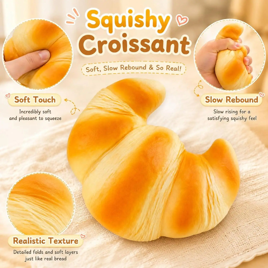 Squishy Croissant Squeeze Toy Slow Rising Sticky Stress Relief Toy Super Soft Food Creative Simulation Bread Anti-anxiety Gifts