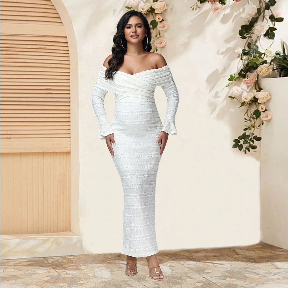 Maternity Fishtail Long Sleeves Criss Cross Neck Fall Dress Fashion Bodycon Pregnant Women Gown for Baby Shower Photoshoot