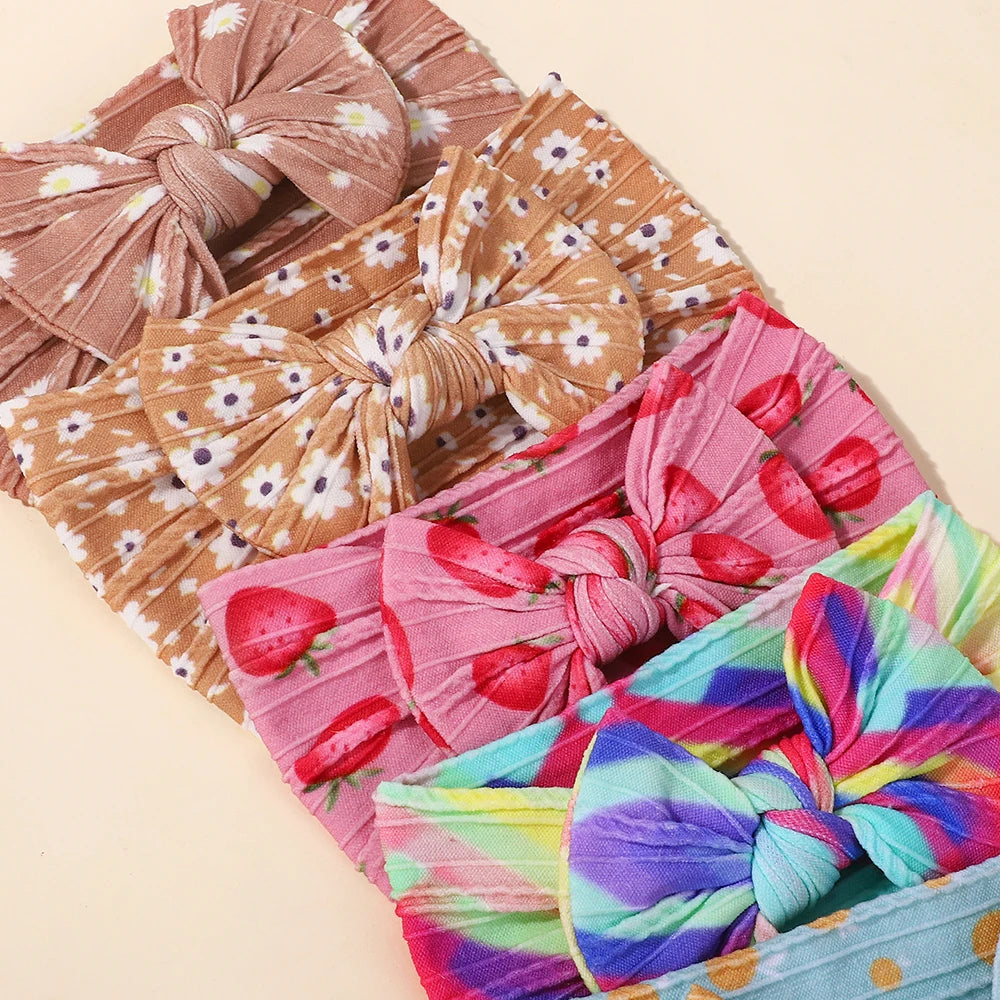 8PCS/lot High Quality Embroidered Nylon Bow Headband with Beautiful Printed Elastic Headband for Infants Toddler Headdress