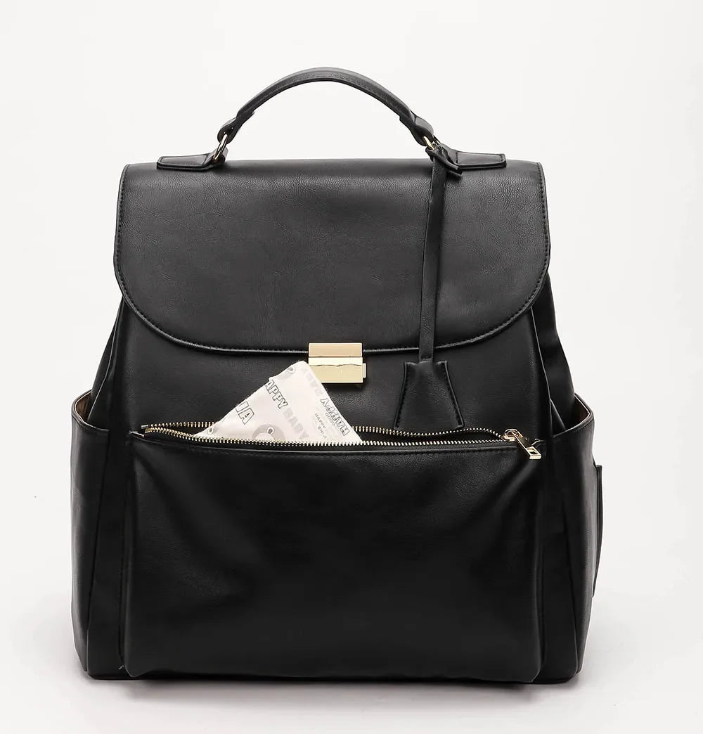 Waterproof Diaper Bag for Mommy Maternal PU Leather Nappy Backpack Baby Infant Organizer Changing Nursing Mom Pram Bag to Care