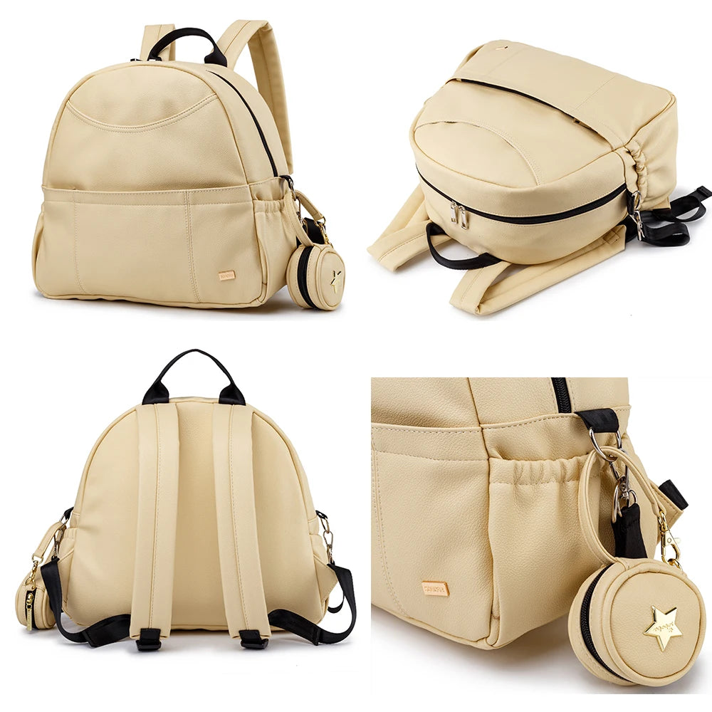 New Fashion PU Black Diaper Backpack for Baby Large Capacity Waterproof Pockets Diaper Bag for Mother Travel Stroller Bag