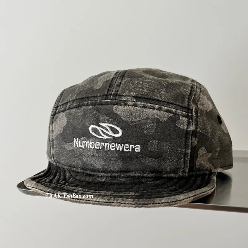 American Retro Washed Camouflage Tactical Short Brim  for Women Summer Workwear Short Brim Street Flip Brim Baseball Cap