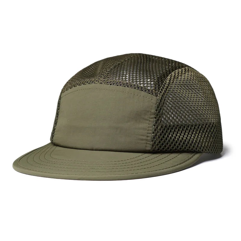 American Retro Five-Panel Baseball Cap Mesh Breathable Flat Brim Outdoor Quick-Dry