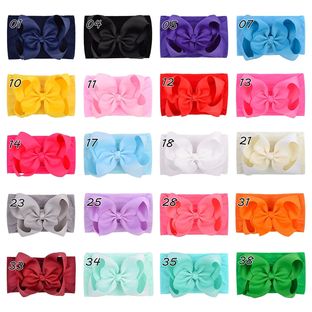 1pcs Large Ribbon Bow Baby Headband Girls Wide Nylon Turban Newborn Bow Headwrap Baby Gift Super Soft Infant Hair Accessories